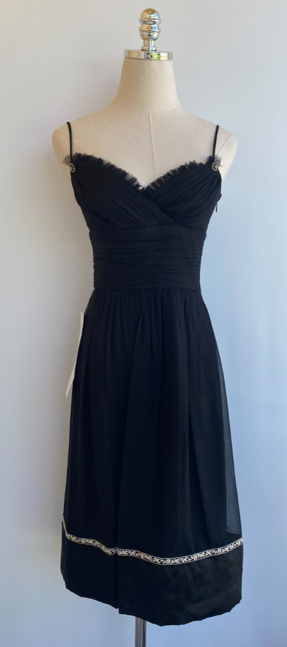 Laundry by Shelli Segal Black Silk Sleeveless Dress Velvet Trim Women's Size 0